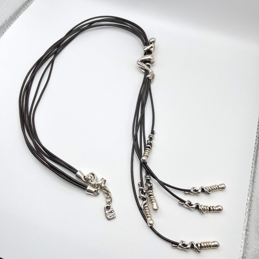 UNO de 50 Leather Silver plated Necklace Skalator Woman Climb BOHO Tassel Dangle - Picture 3 of 16